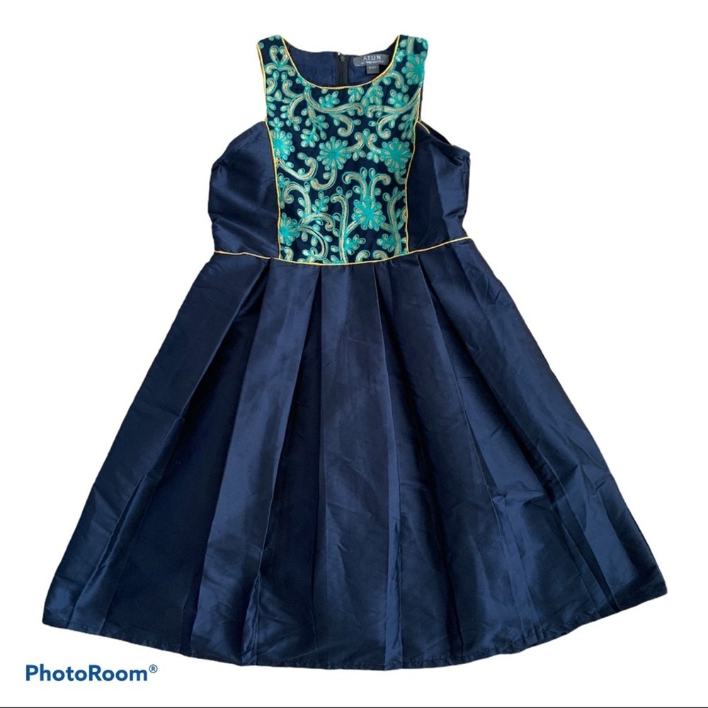 Girls Navy Embroidered Party Dress 8 9 Formal Holiday Wedding Fit Flare